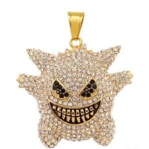 925 Sterling Gengar Pendant Silver Round Cut Iced Out